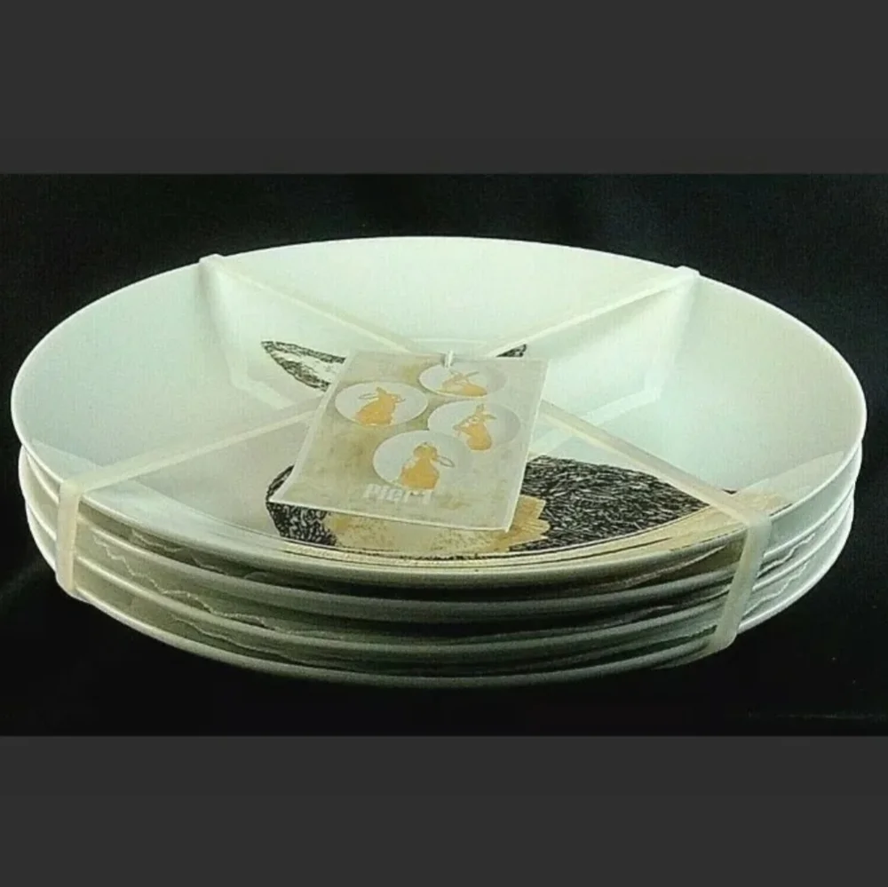 4 New PIER 1 Metallic Gold Easter Bunny Rabbit Salad Appetizer Dessert Plates